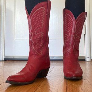 Women's Vintage Red Leather Cowboy Boots Size 9